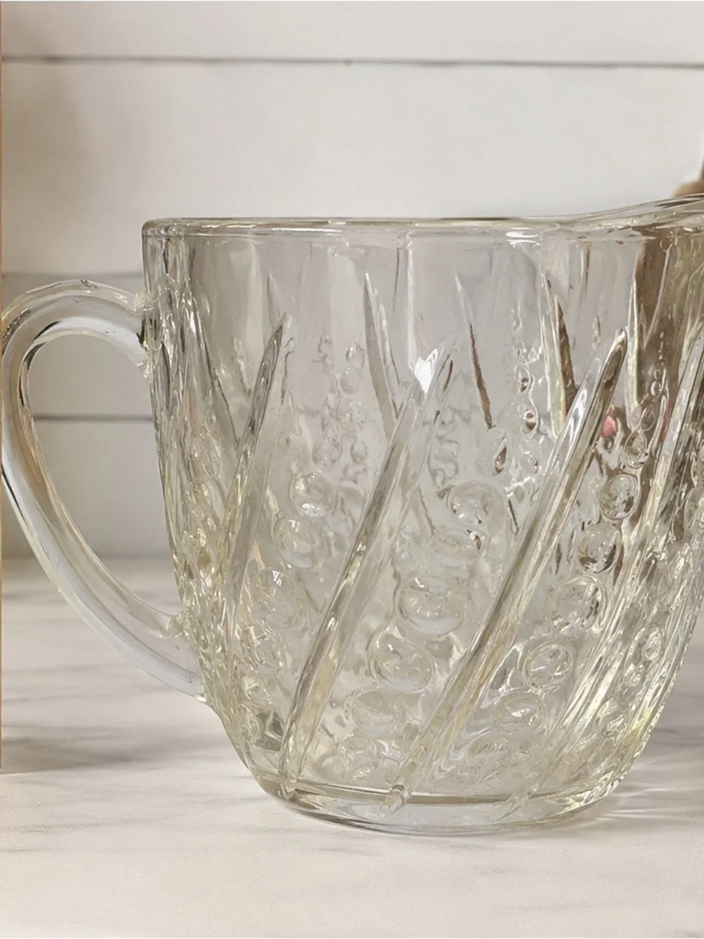 Vintage Clear Pressed Glass Pitcher Raised Dot Bubble Pattern 4” Creamer